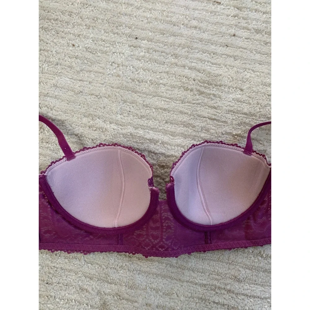 Adore Me Women's Nymphadora Contour Balconette Bra Purple Lace Hearts Size‎ 36B